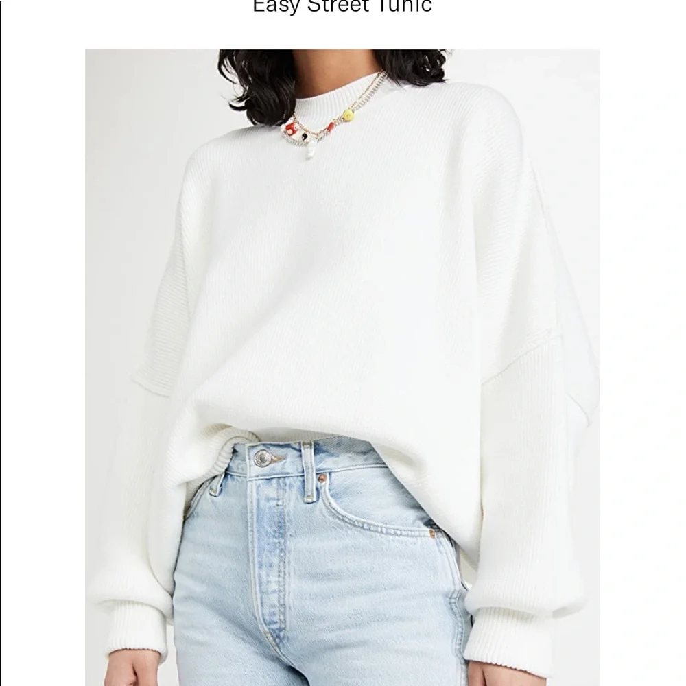 Free People Cozy Oversized Crewneck Sweater in White